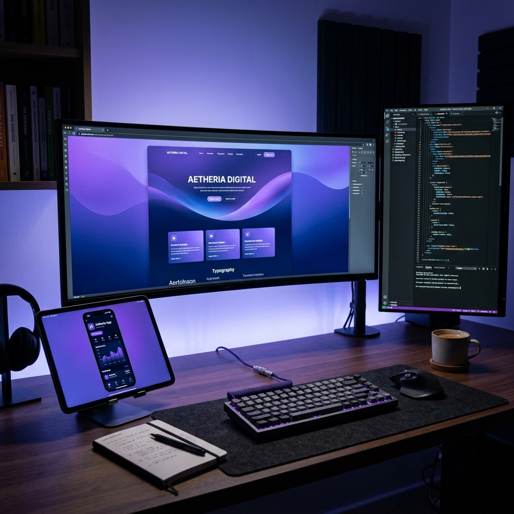 Digital workspace showing web and app development in progress